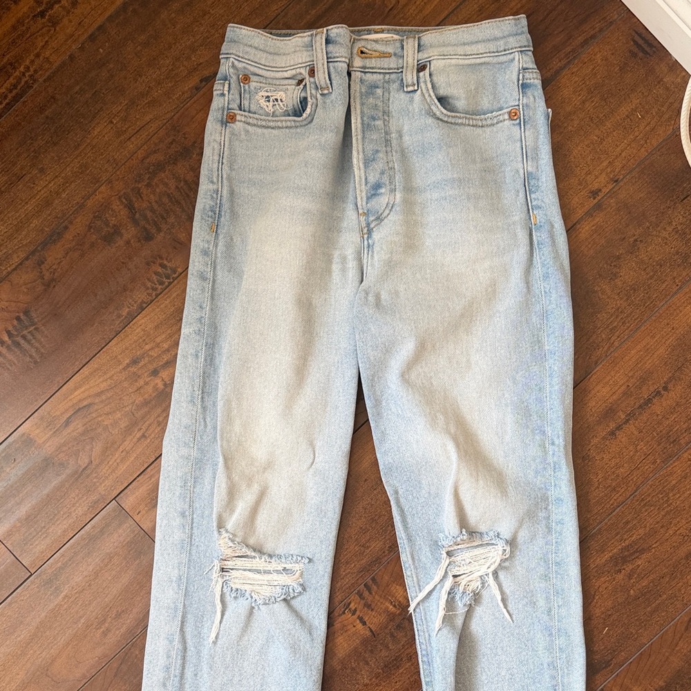 Re/Done Light Blue Distressed Ankle Jeans